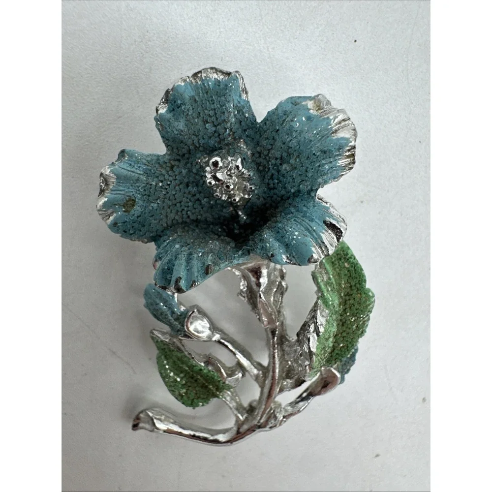 Vintage Enamel Silver Tone Flower Brooch 2